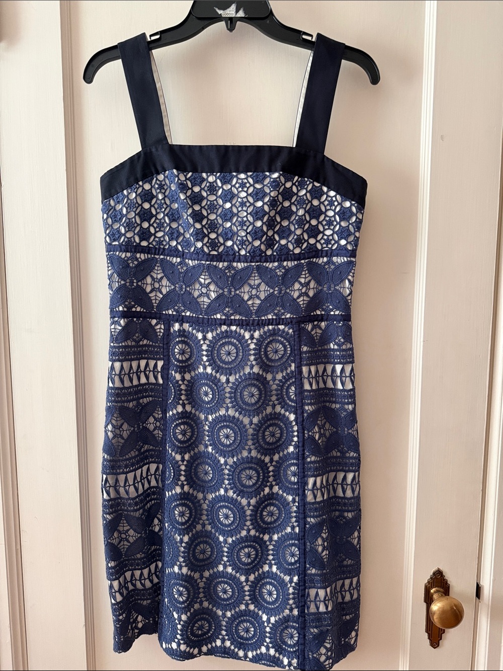 Tory Burch Blue and White Lace-Overlay Midi Dress